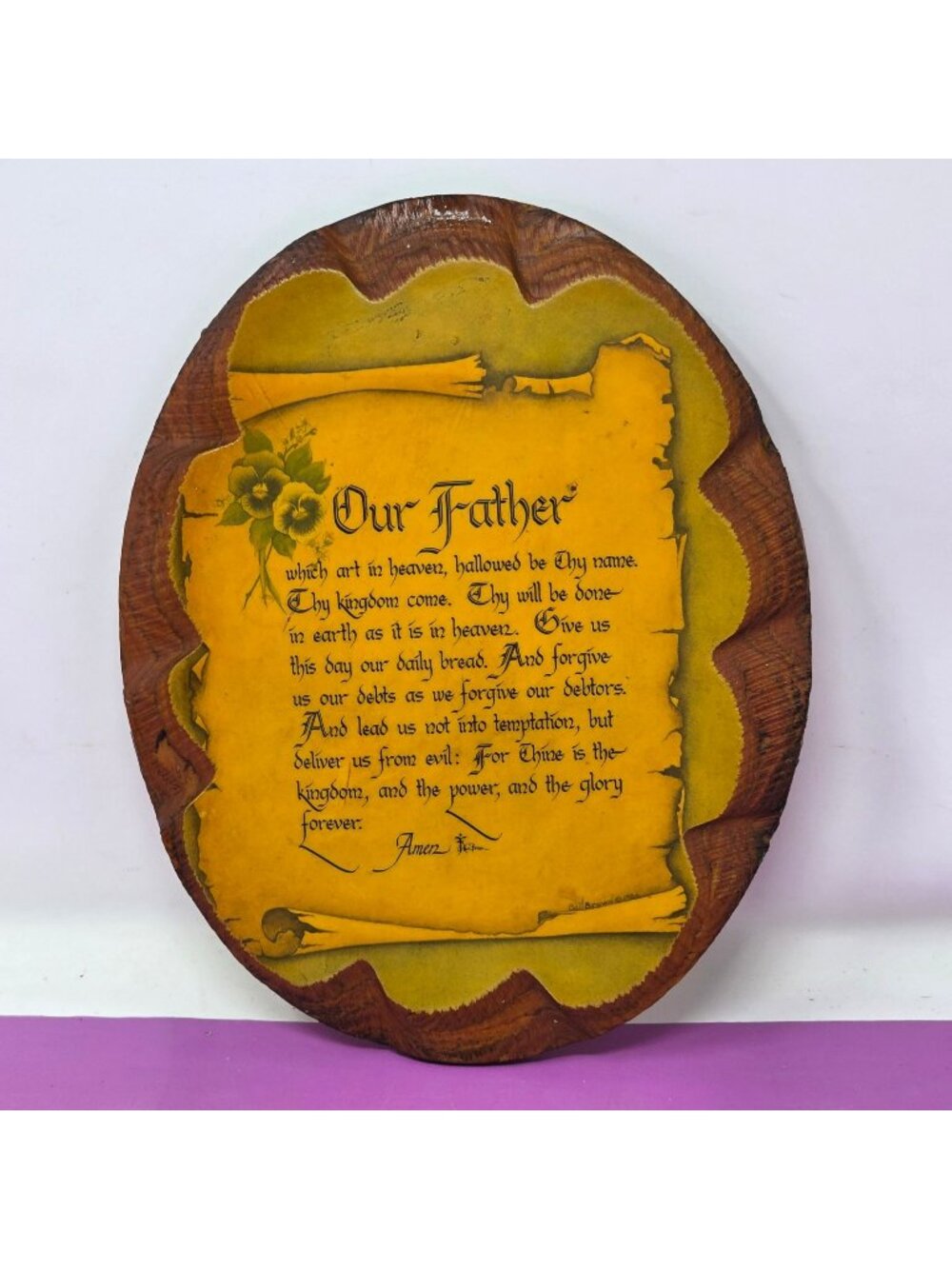 Vintage 1984 Gail Brown Our Father Lord's Prayer Wood Wall Plaque Christian